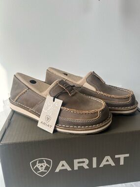 Ariat Women’s Brown Bomber Leather Round Moc Toe Slip-On Casual Shoes